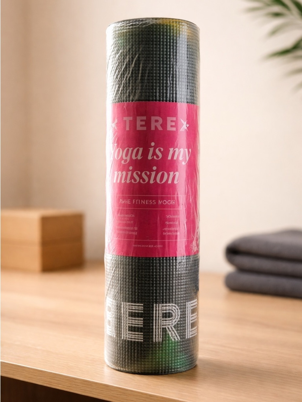 NWT TEREZ Fitness YOGA Pilates Exercise Mat 5mm Thick - Palm Leaves Design -